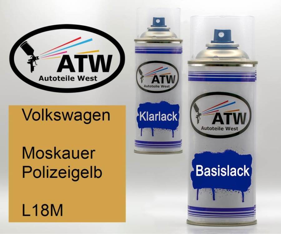 Volkswagen, Moskauer Polizeigelb, L18M: 400ml Sprühdose + 400ml Klarlack - Set, von ATW Autoteile West.